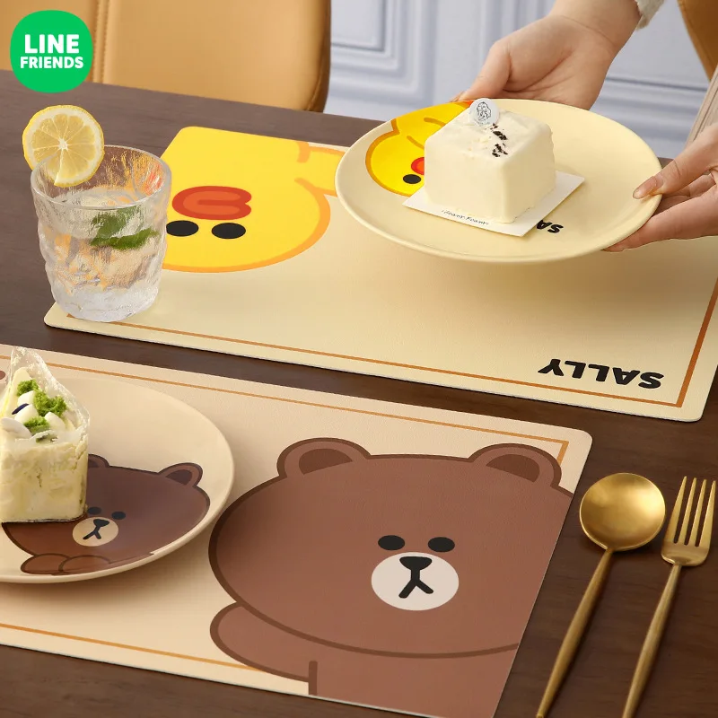 

Line Friends Kawaii BROWN CONY SALLY Choco Cute Cartoon Creative Insulated Table Mat Waterproof Large Leather Tablecloth Gift