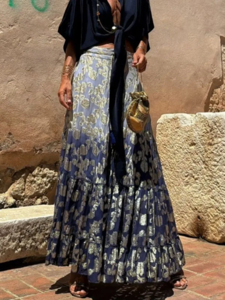 Юбка женская трапециевидная с градиентным принтом модная Свободная