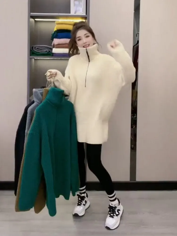 Утолщенный свитер на молнии с высоким воротником женский осень и зиму новый