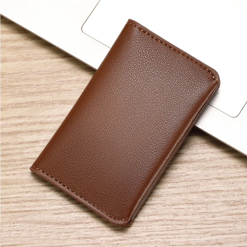 Women Ultra Thin Top Layer Leather ID Holder Package Bank Credit Business Wallet Bus Card Holder Bag Protective Cover