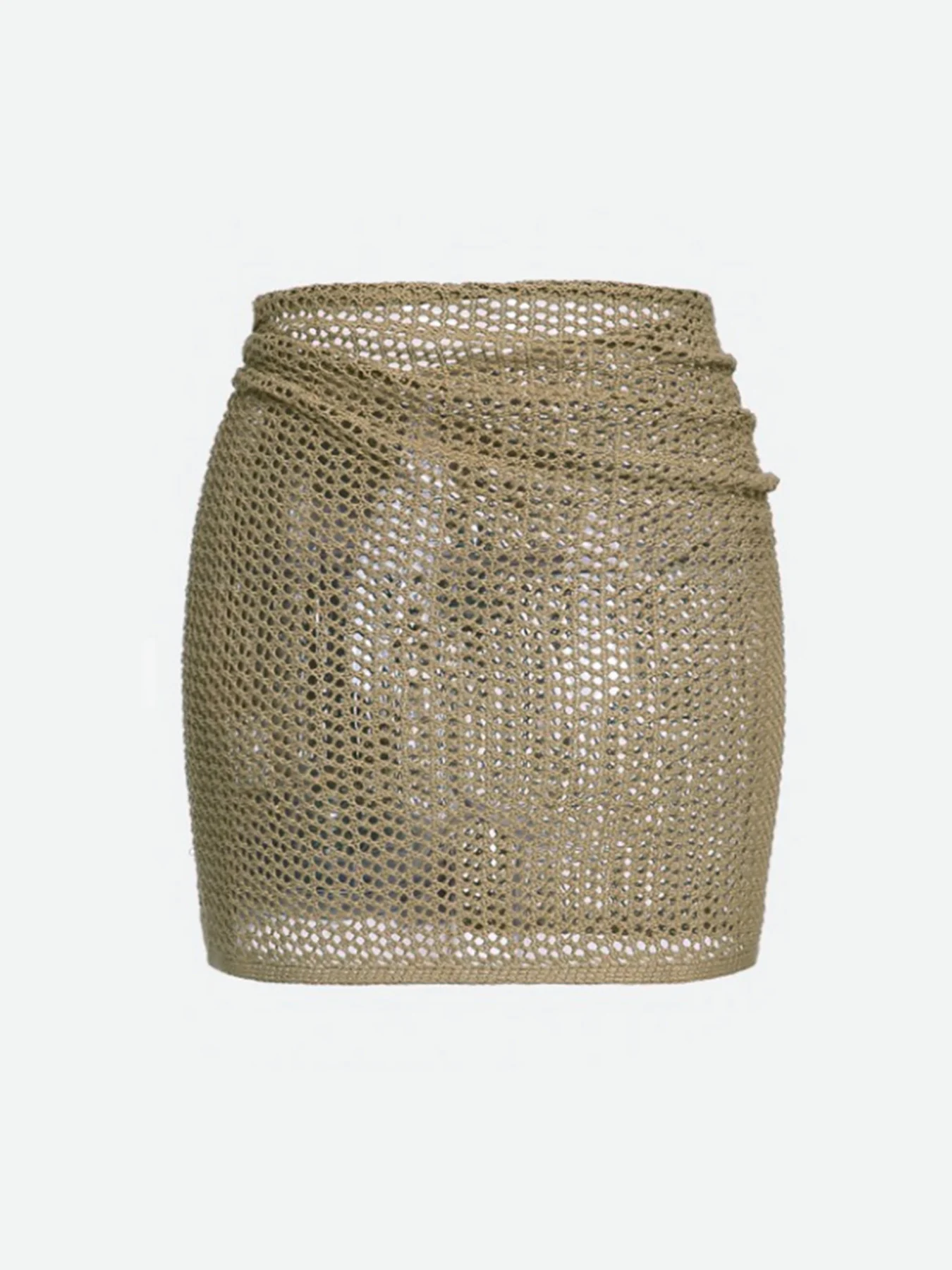 Женская трикотажная короткая юбка с ажурными лямками и разрезом привлекательная