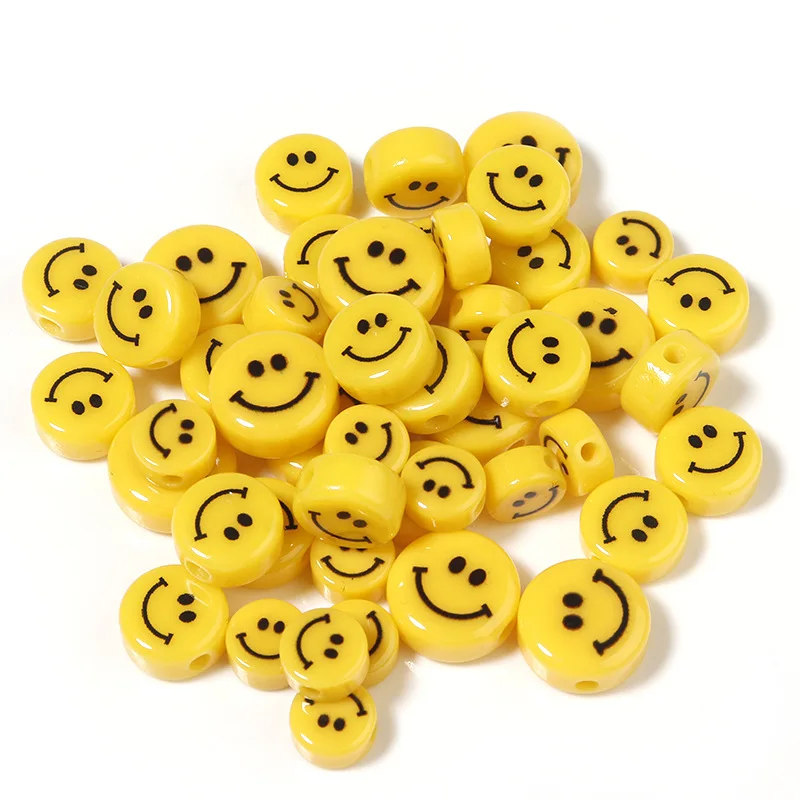 

20pcs Resin Flat Smiley Beads Yellow Loose Spacer Beads For Jewelry Making Necklace Bracelet DIY Accessories Wholesale