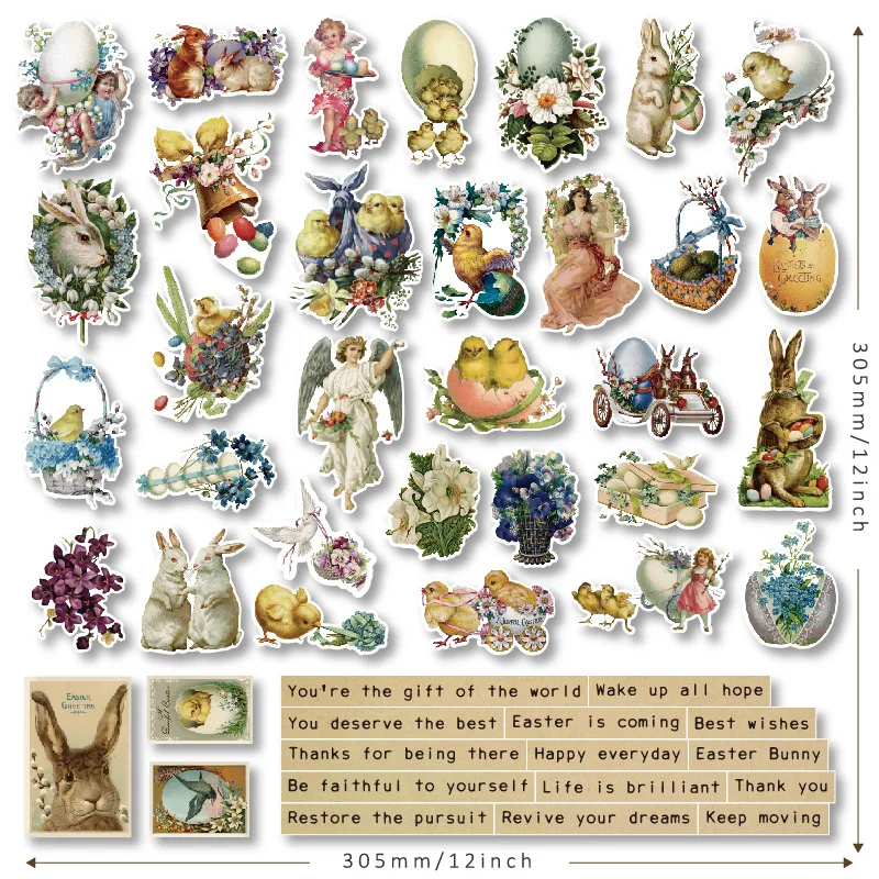

51pc Easter Bunny Vintage Cardstock Die Cuts Collection Kit Scrapbooking Planner Craft Card Making Journaling Project New 2022