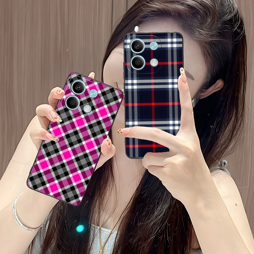 Lattice Grid Texture Mobile Cell Phone Case for Xiaomi POCO M6 M5 M4 M3 X6 X5 X4 X3 F6 F5 F4 F3 F2 C40 Pro GT 5G Black Cover