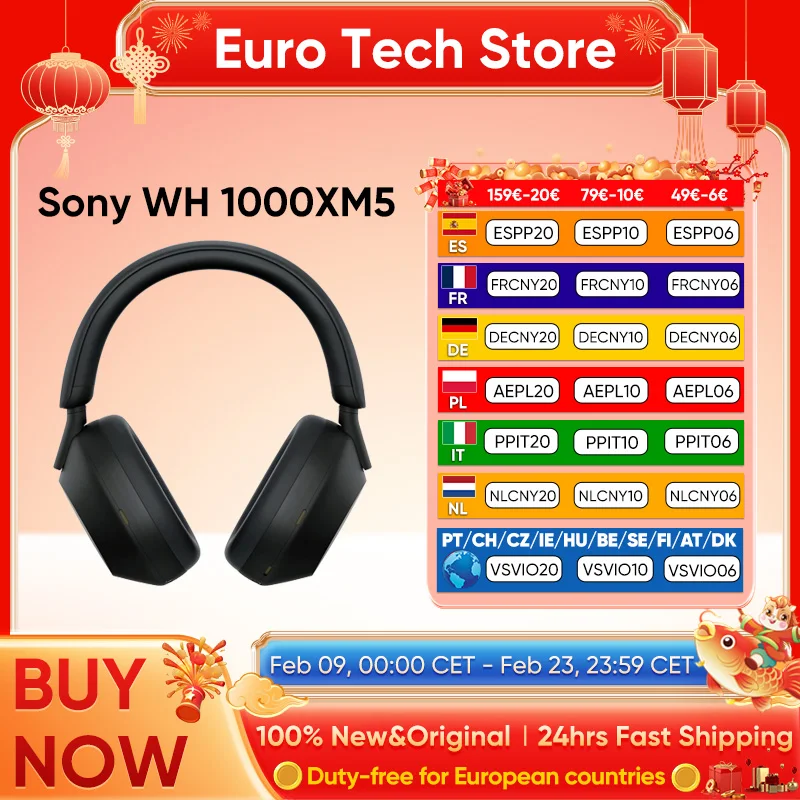 Sony WH-1000XM5 Wireless Noise Canceling Headphones 30 Hour Battery Integrated Processor V1 Soft Fit Leather 4 Microphones Black