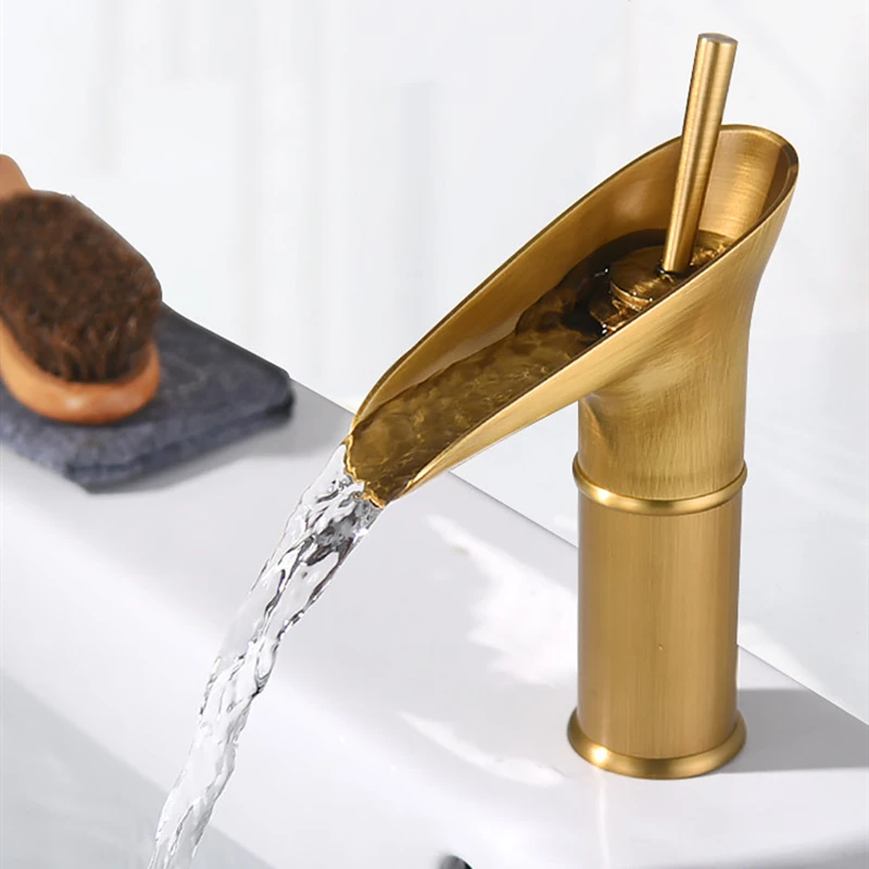 

Basin Faucets Black/Antique Brass Single Handle Waterfall Type Bathroom Basin Faucet Cold Hot Water Sink Mixer Taps Torneira