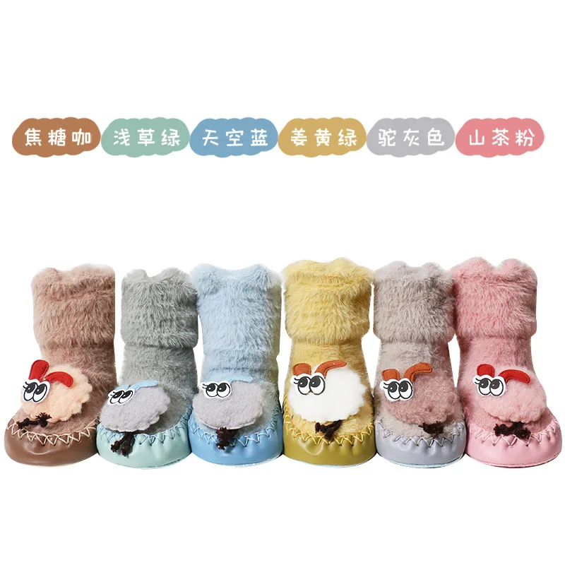 

Baby First Walkers Shoes Winter Extra Thick Fleece Toddler Shoes for Infants and Toddlers Warm Floor Socks Cartoon Leather Socks