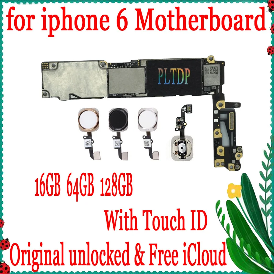 

100% Original Unlocked Mainboard For iphone 6 Motherboard 16GB 64GB 128GB Free icloud For iphone 6 Logic Board With/No Touch ID