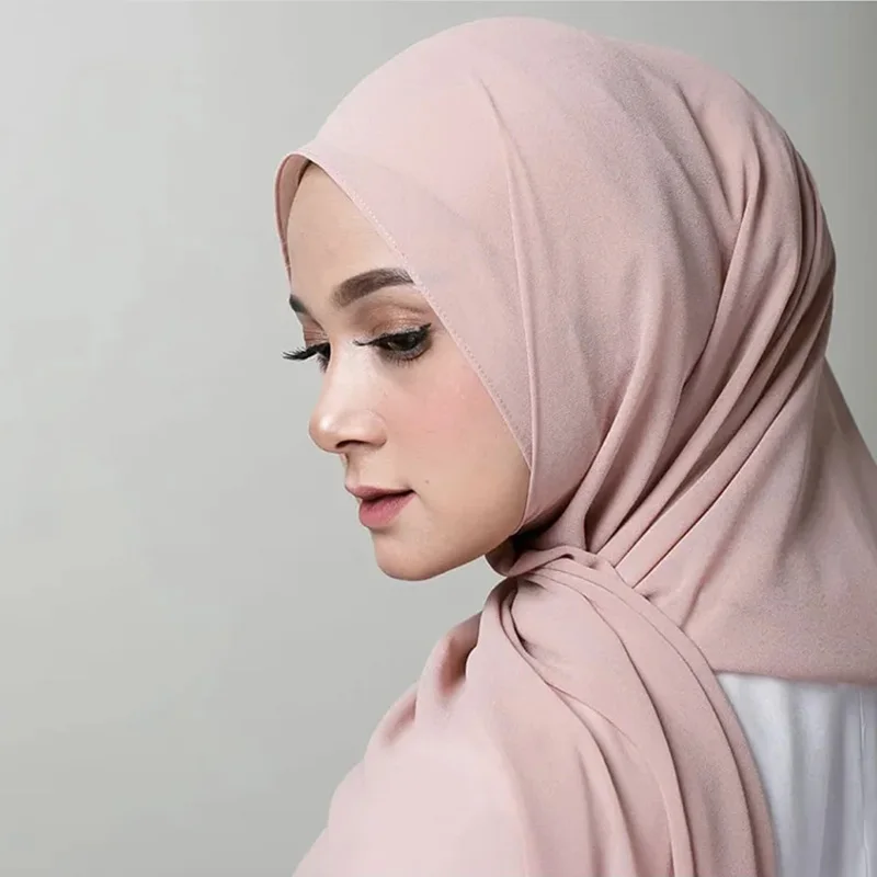 

Шифоновый хиджаб премиум-класса, мусульманский высококачественный сшиваемый однотонный головной платок для исламских женщин, длинная шаль-шарф 180*70 см