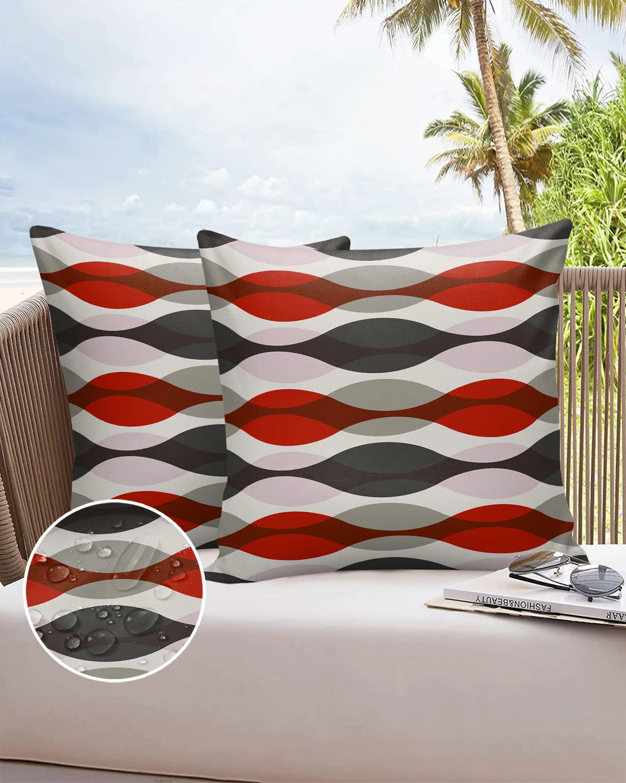 

Water Drop Shape Geometric Ripple Red Waterproof Pillow Cover Home Office Decoration Pillow Case Chair Sofa Cushion Cover
