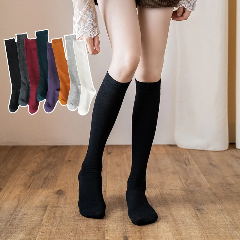 

Solid color socks female mid-high calf socks and knee socks net red wear mori retro autumn and winter models cotton socks