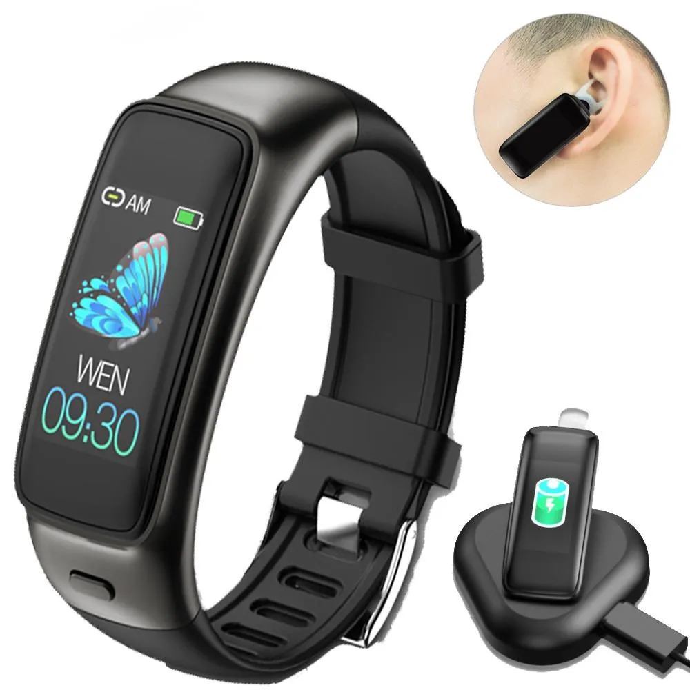 

TB02 BT Answer Earphone Smart Bracelet 2 in 1 Noise Reduction with Mic 0.96" Heart Rate Blood Pressure Smart Band Music Headsets
