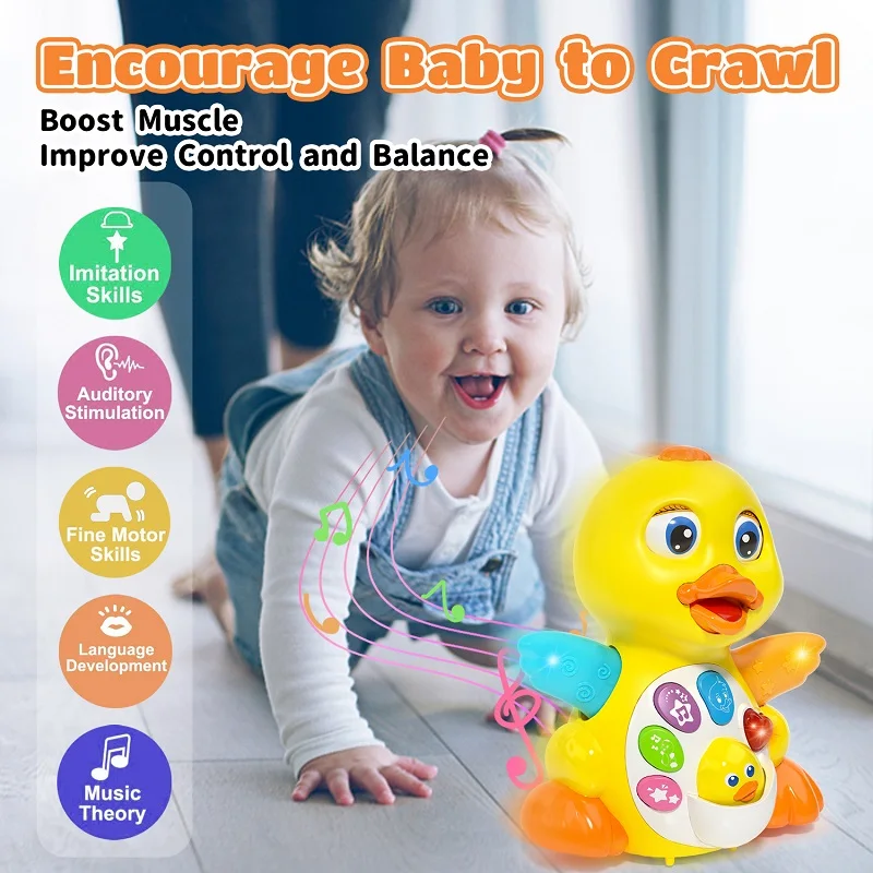 

Baby Early Development Crawling Toys - Interactive Walking Duck with Music and Light Up for 18 Months Toddler Boy and Girl