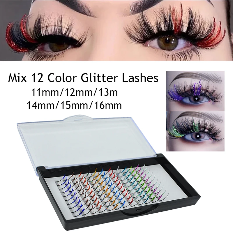 

Mix Colorful False Eyelashes Glitter Individual Eyelashes Grafting Lash Extension DIY Eye Makeup New Women Beauty Cosmetics