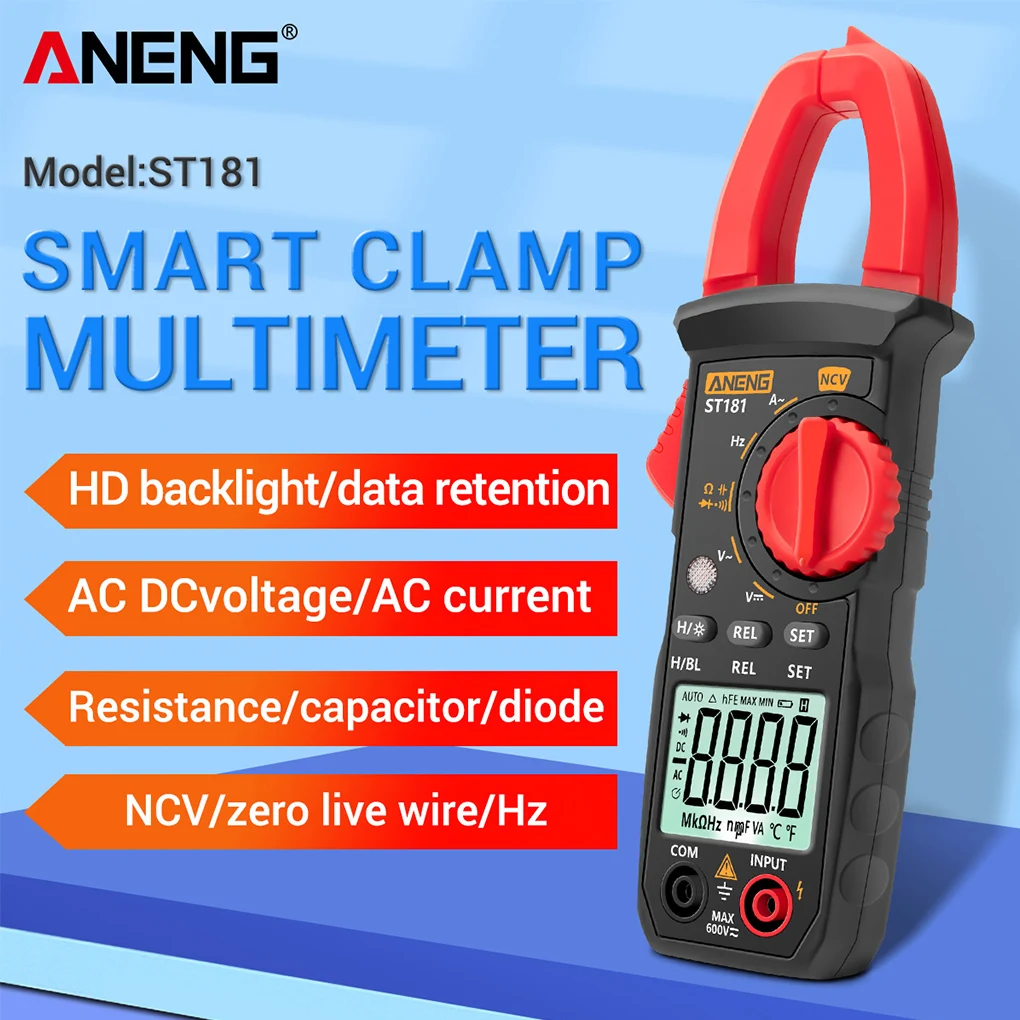 

ANENG ST181 Digital Clamp Meter DC/AC Current 4000 Counts Multimeter Ammeter Voltage Tester Car Amp Hz Capacitance NCV Ohm Test