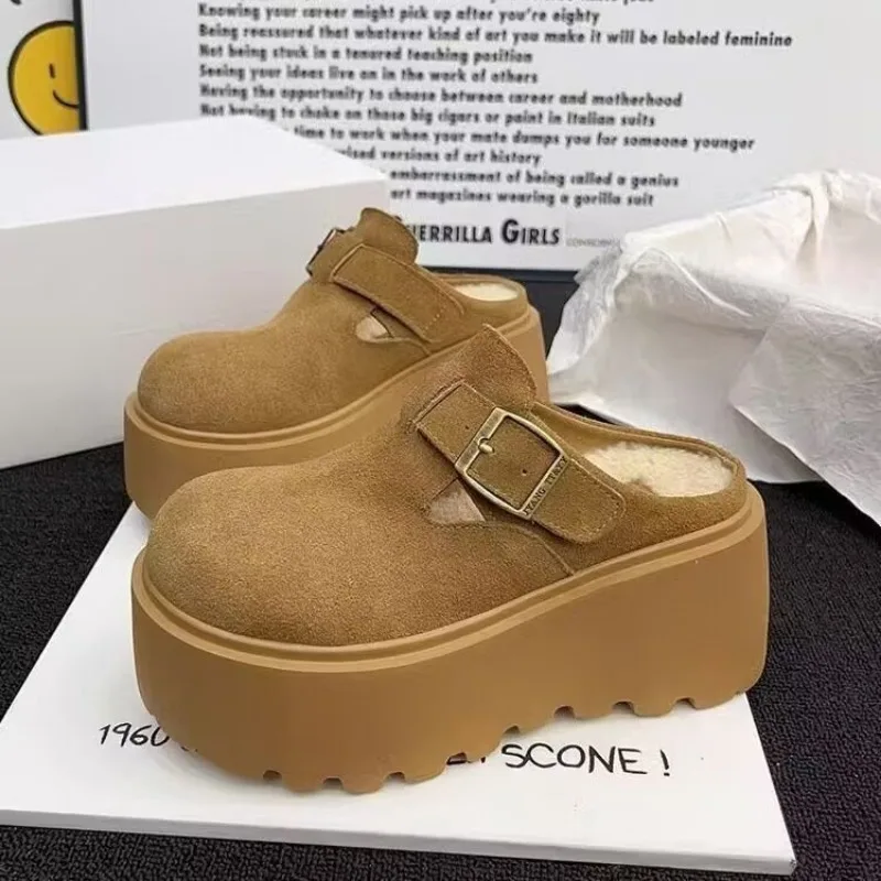 Тапочки на высоком каблуке платформе женские замшевые туфли-лодочки теплые