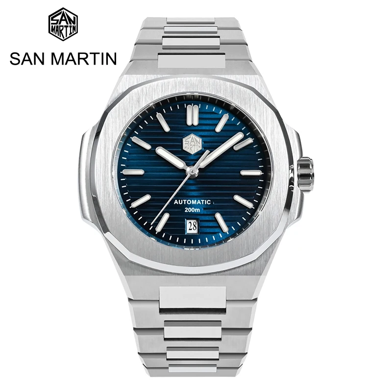 

San Martin Stainless Steel Classic PT5000 Automatic Mechanical 43mm Luxury Business Men Diver Watch 316L Brand Sapphire 20ATM