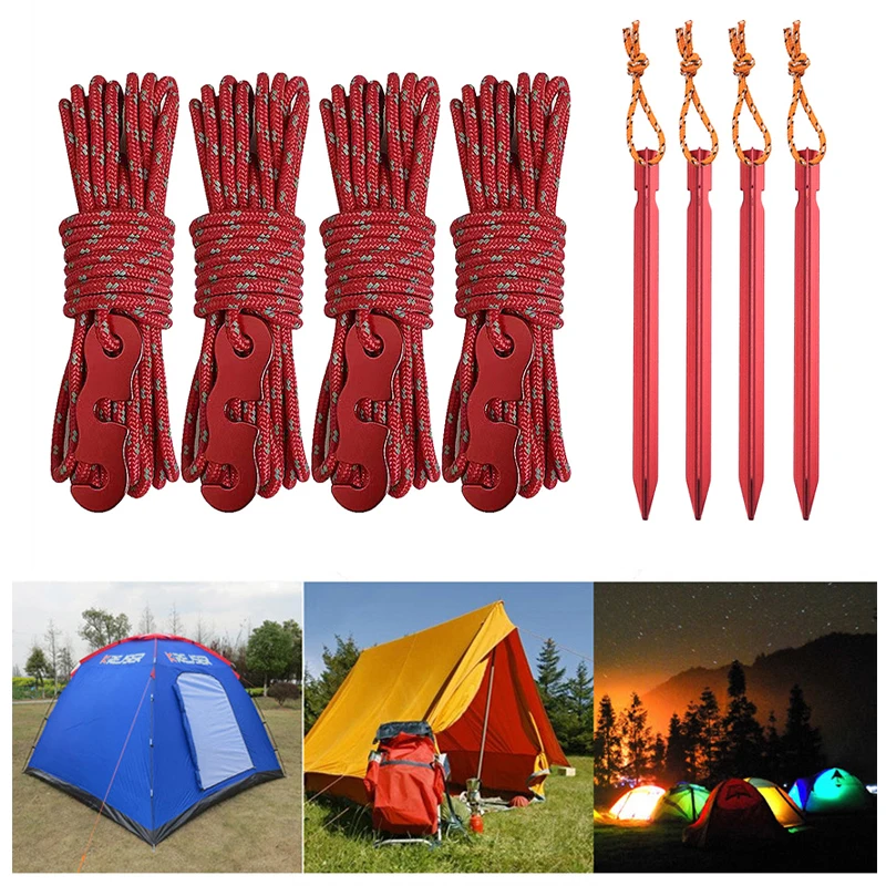 

4Pcs Durable Tent Accessories Set Reflective Tent Rope Floor Nail Tent Stakes Parachute Cord Lanyard Outdoor Camping Hiking