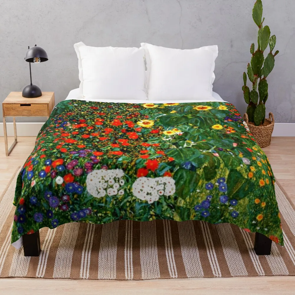 

Klimt - Farm Garden with Sunflowers Throw Blanket retractable and reclining sofa blanket