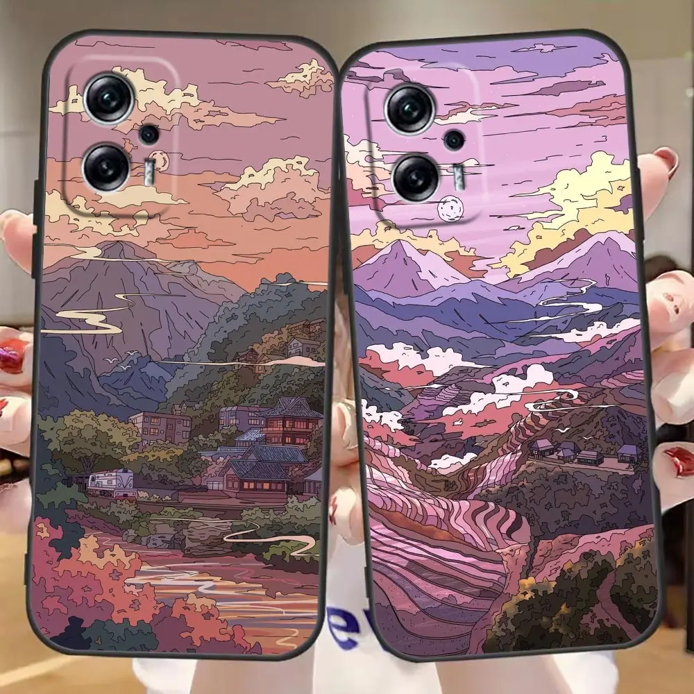 

Japanese Anime Hand Painted House scenery Case For Redmi Note 12 11 11R 11SE 11S 11T 11E 10 10S 9 9T 9S 8 8T Pro Plus 5G Cover