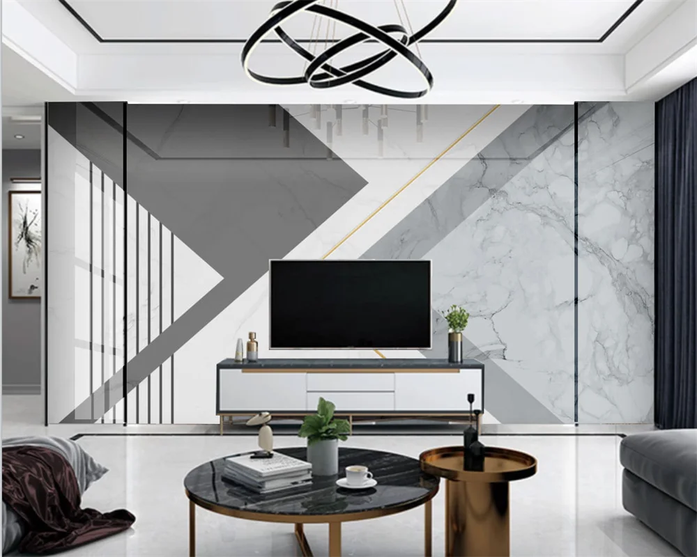 

beibehang Custom papier peint Gold Line Marble Geometric Abstract Modern Minimalist Microcrystalline Stone Background Wallpaper