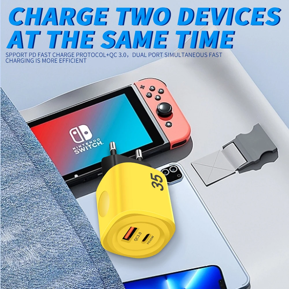 Зарядное устройство USB C 35 Вт быстрое зарядное типа 20 PD телефон QC3.0 быстрая зарядка