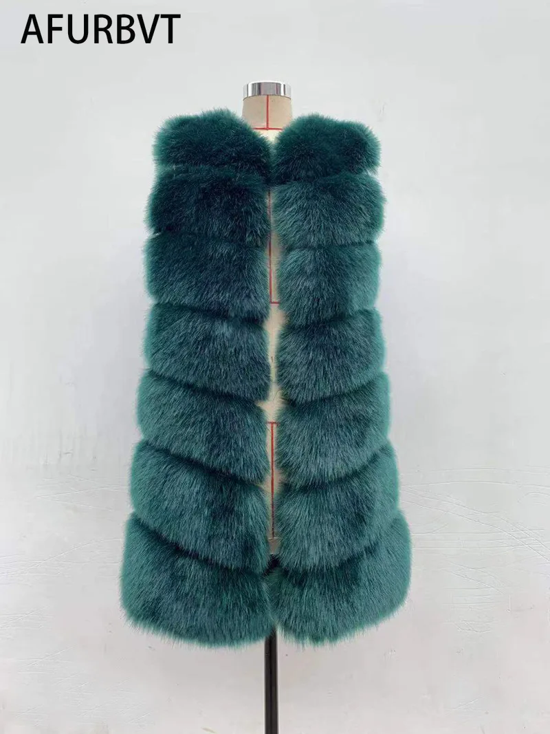 High Quality Fur Vest Coat Luxury Faux Fox Warm Women Coat Vests Winter Fashion Long Furs Women's Coats Jacket Gilet Veste
