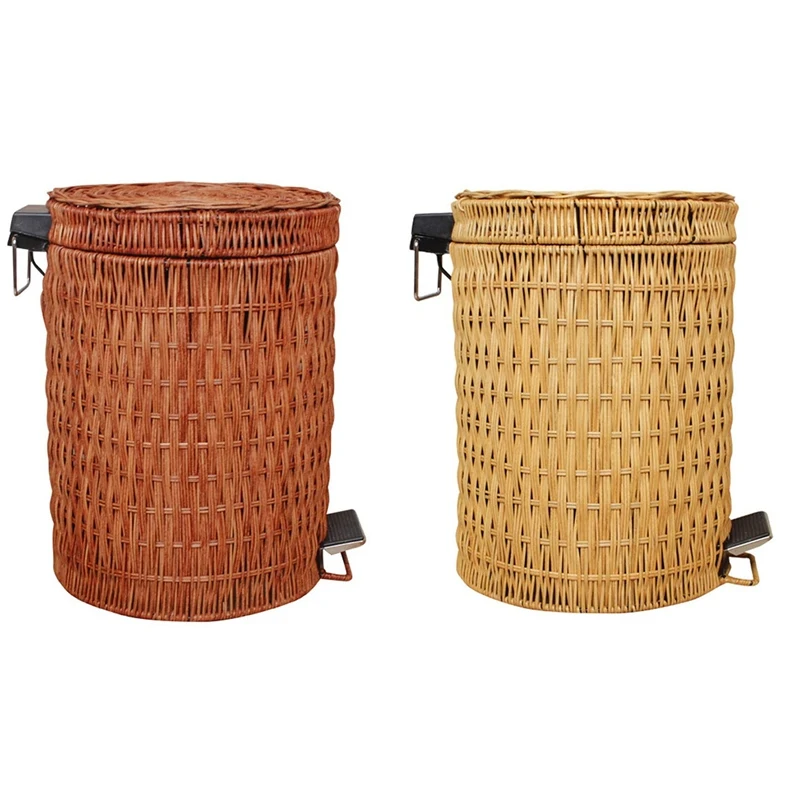 

Trash Can Fashion Creative Trash Can Recycle Bin Home Storage Bucket Foot Operated Rattan Weaving Kitchen Trash Can