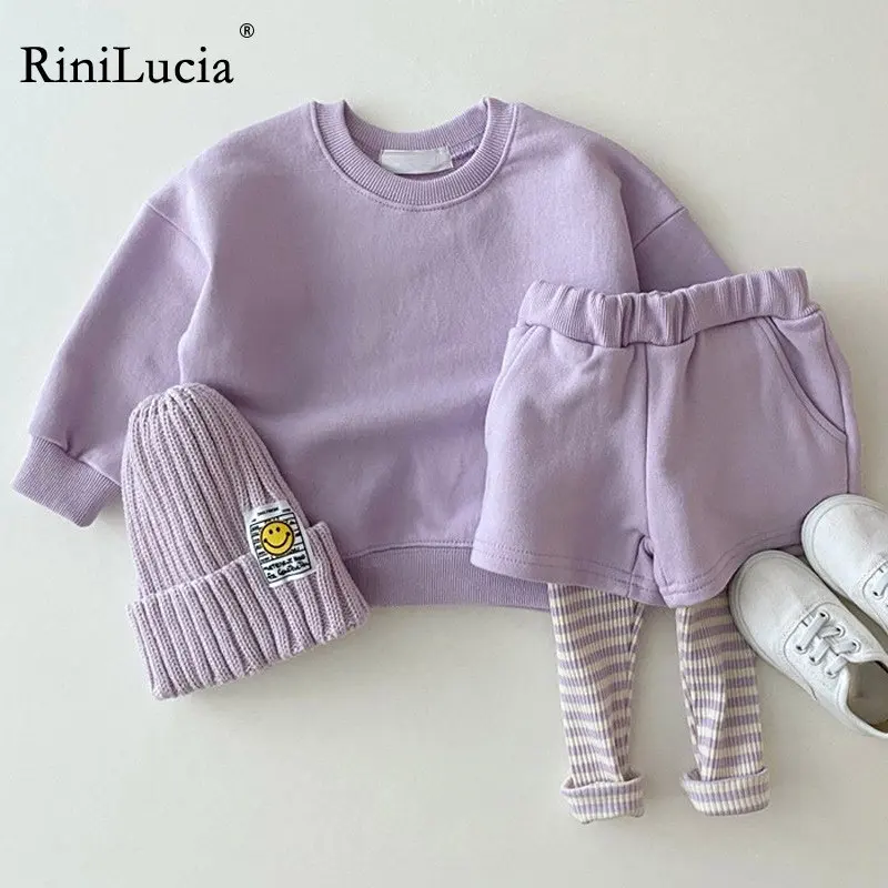 

RiniLucia New Fashion Solid Baby Girl Long Sleeve Clothes Set Infant Sweatshirt + Short Casual Pants 2pcs Suit Boys Outfits