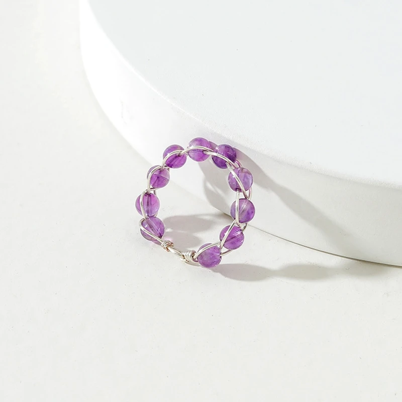 

Crystal Ring,Handmade Wire Wrapped Beaded Braided Ring,Pink Quartz Amethysts Healing Stone Ring Statement Stackable Ring 264E