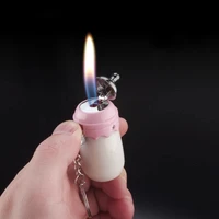 creative personality cute baby bottle lighter inflatable torch open flame key chain lighter fashion smoking gadget cute gift