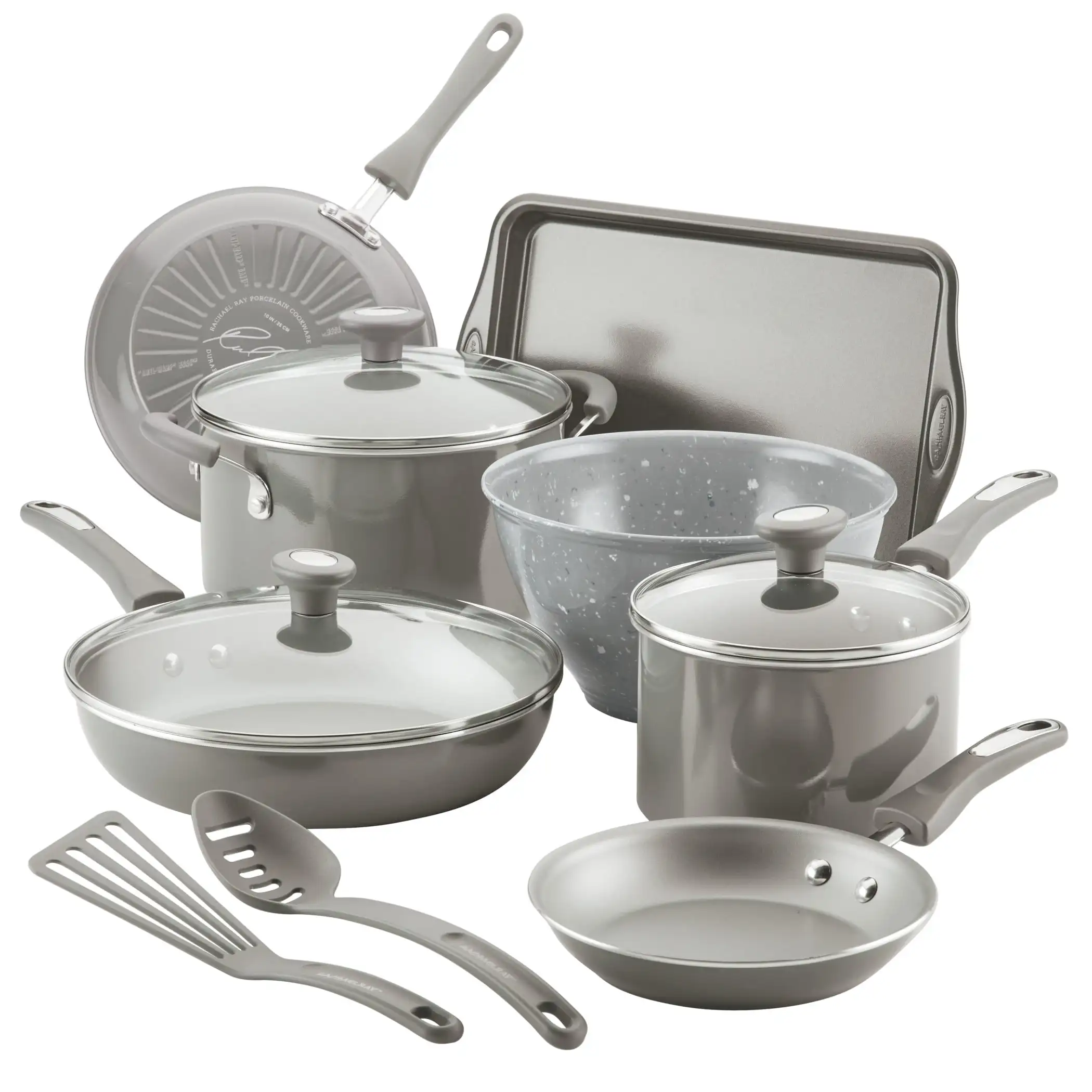 

12-Piece Get Cooking Nonstick Pots and Pans Set/Cookware Set, Gray