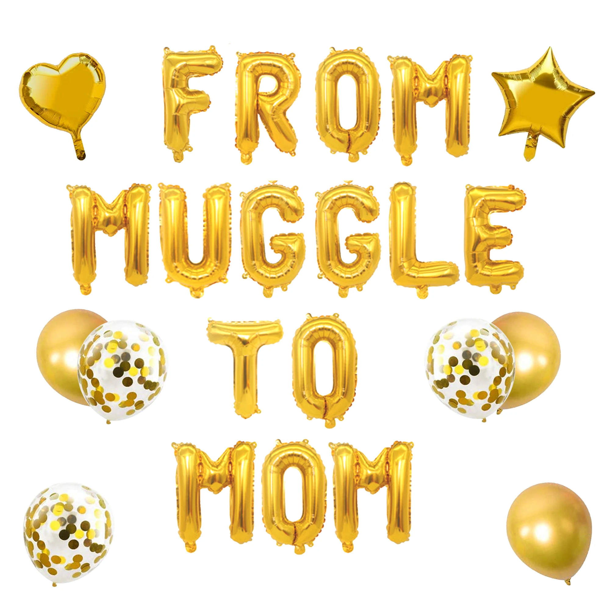 

FANGLELAND From Muggle To Mom Gold Balloons Banner Stars Hearts Foil Balloons Pregnancy Announcement Party Supplies Decorations