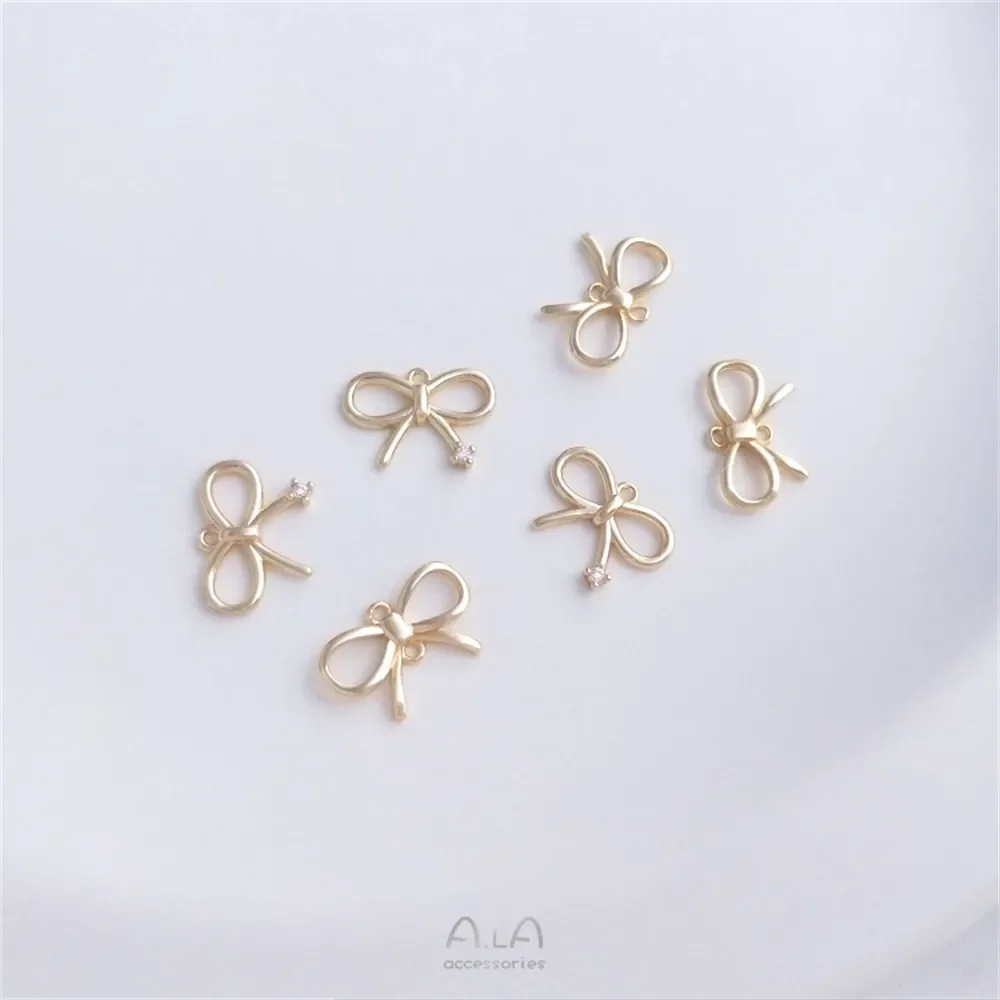 14 К позолоченный одиночный циркониевый бант кулон нежный галстук-бабочка