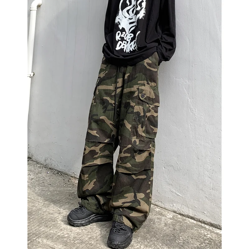 Men's Wear Vintage Loose Camouflage Jeans 2022 Autumn New Pattern Fashion Multiple Pockets Straight Cylinder Cargo Pants Female