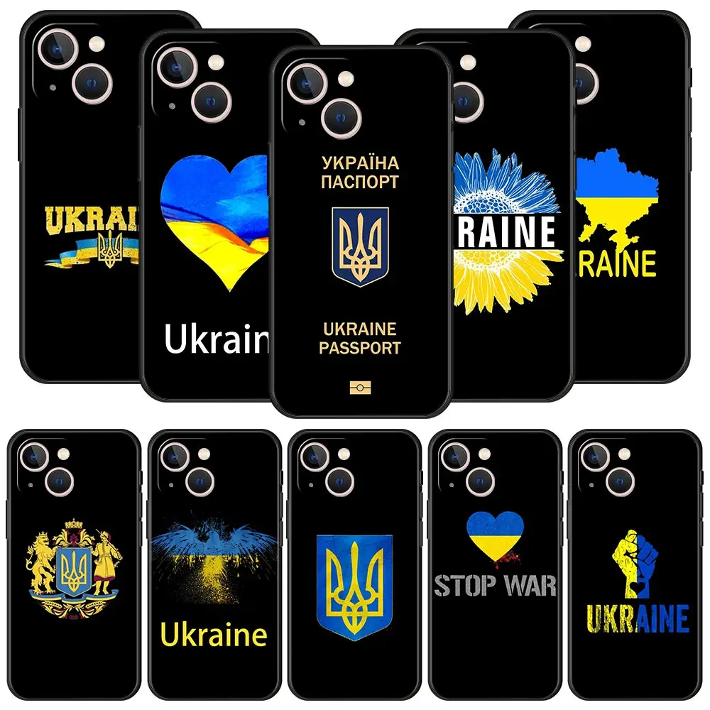 

Ukraine Flag Badge For iPhone 11 12 13 14 Pro Max Mini Phone Case X XR XS 7 8 Plus SE 2020 Luxury Black Silicone Cover Funda
