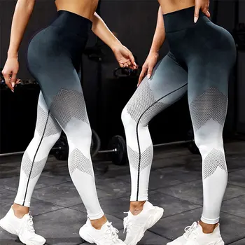 New Gradient Mesh Leggings Hollow Sports Fitness Legging High Waist Butt Lift Yoga Pants Push Up Gym Pant Women Workout Leggings 1