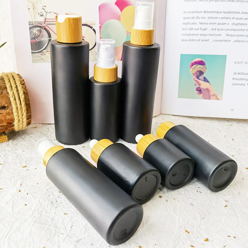 Пустые матовые черные стеклянные флаконы для парфюма с распылителем дорожные