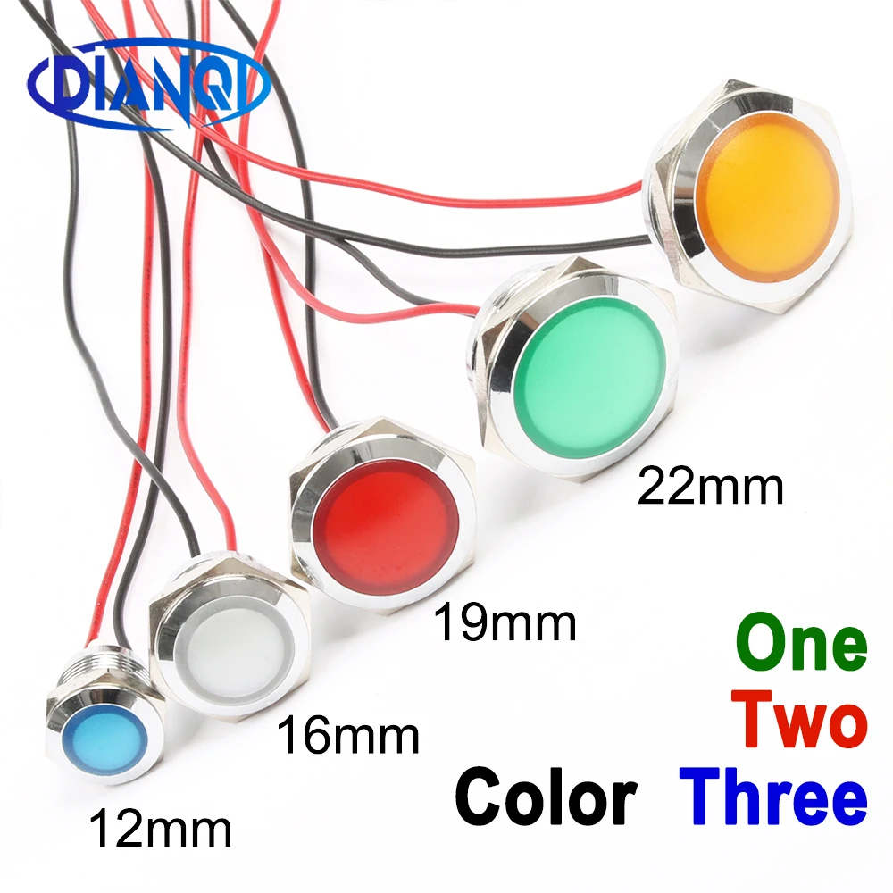 

12mm 16mm 19mm 22mm Waterproof Metal Spherical Round indicator Signal lamp LIGHT with wire 1/2/3 LED red yellow blue green white