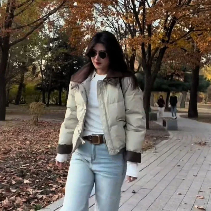 Вязаная утолщенная женская куртка на хлопковой подкладке с лацканами осень-зима