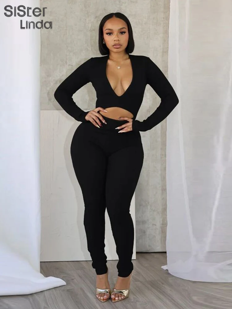 Sisterlinda осенние сексуальные уличные комбинезоны длиной до щиколотки R24Q57978 вязаные