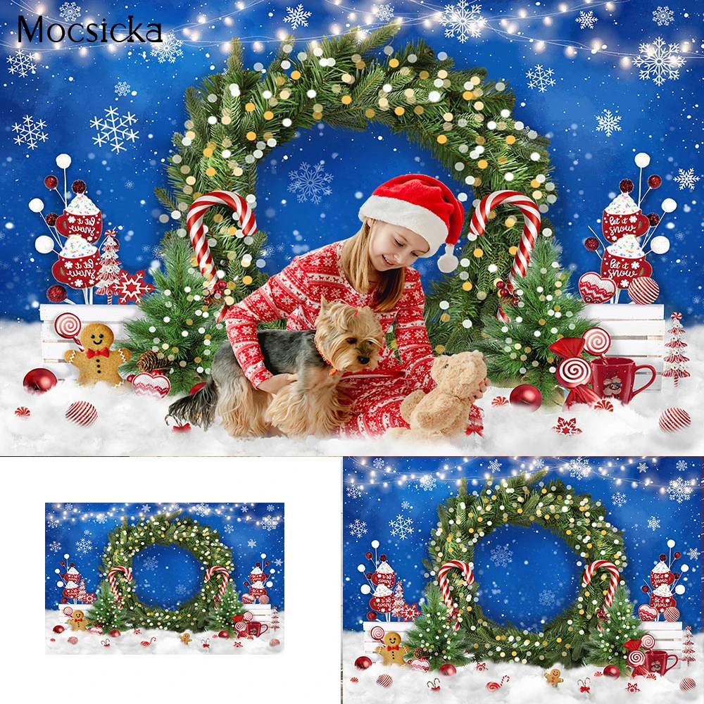 

Mocsicka Christmas Winter Snow Candyland Backdrops For Photography Candy Wand Kids Portrait Background Photo Studio Xmas Props