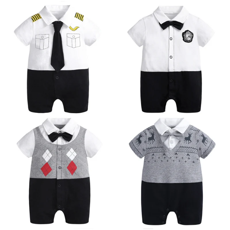 

2022 летние комбинезоны для новорожденных мальчиков, 100% хлопок, короткий рукав, галстук-бабочка, мультяшный принт, детские комбинезоны, мягки...