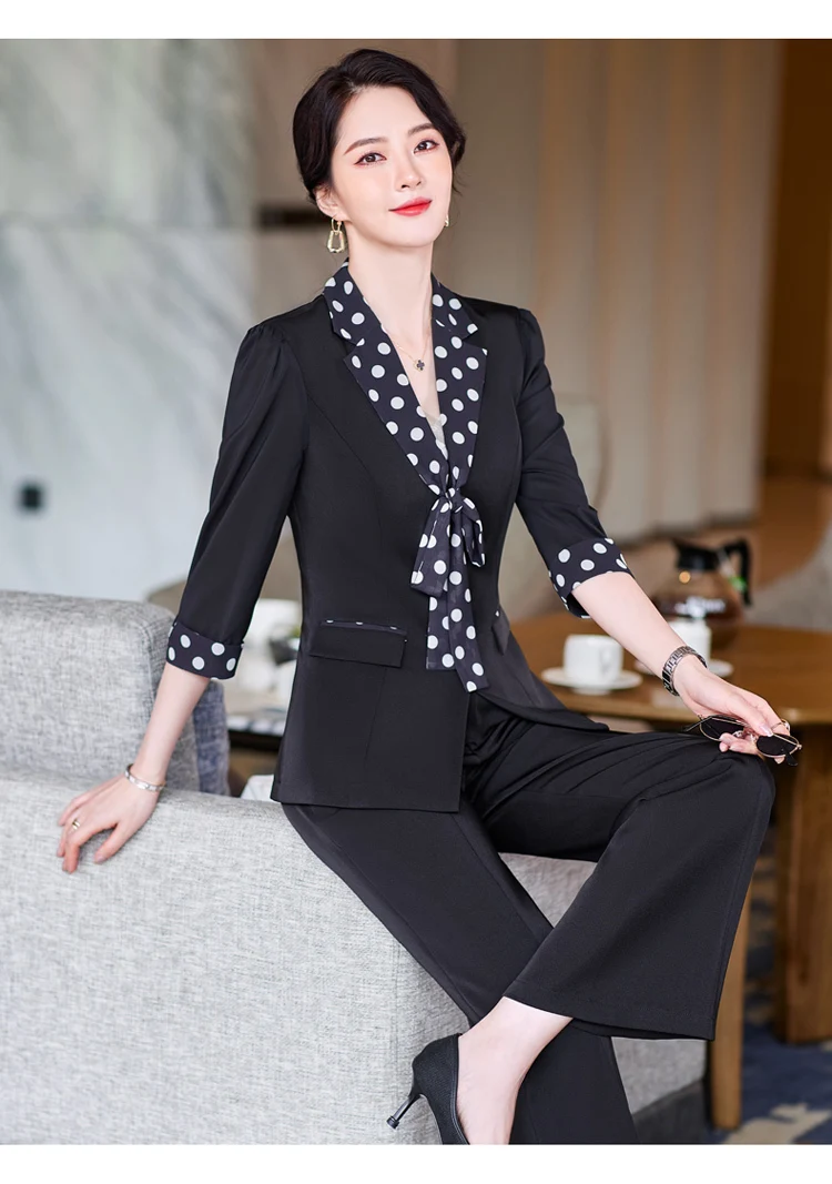 Women Jacket 2 Piece Set 2023 New in Scarf Collar Blazers Trousers Set Elegant Formal Office Ladies Work Wear Business Pants Set
