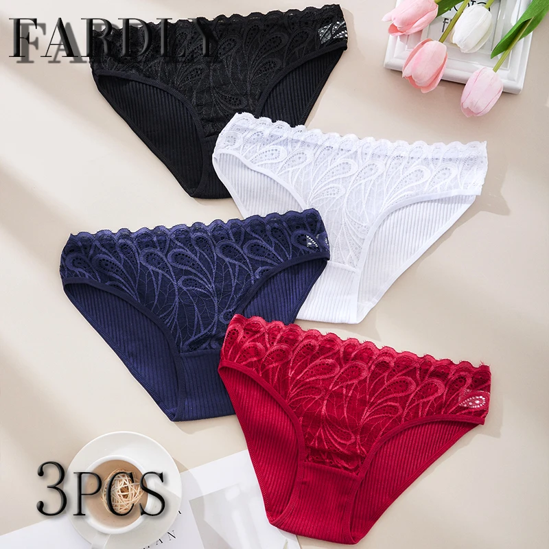 3PCS Cotton Solid Color Women's Panties Breathable Skin-friendly Underwear Home Comfortable Soft Sexy Ladies' Lingerie