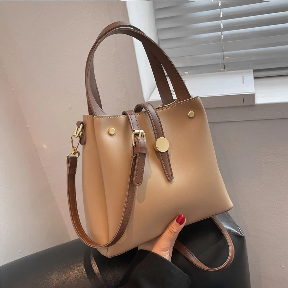 

Trendy Short Handle Bucket Tote Handbags For Women Summer 2022 Fashion Simple Large Capacity Soft Ladies Shoulder Crossbody Bags