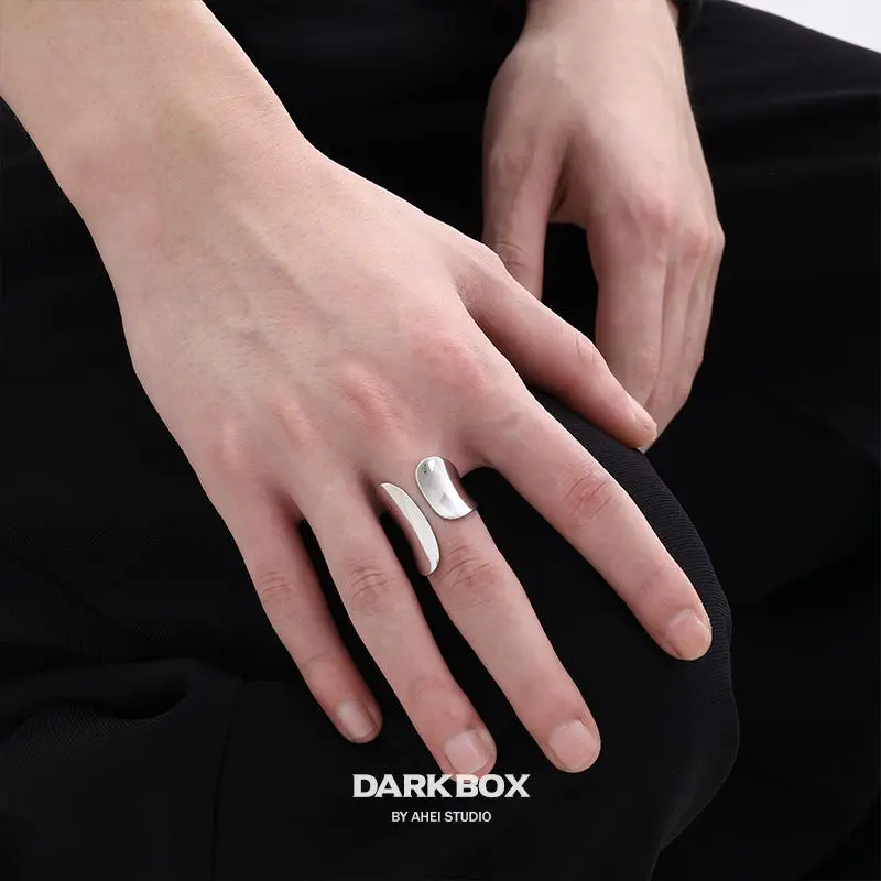 

S925 Silver Glossy Rings Unisex Minimalism Wide Ring Vintage Geometry Jewelry Adjustable Opening Punk Index Finger Ring Gifts