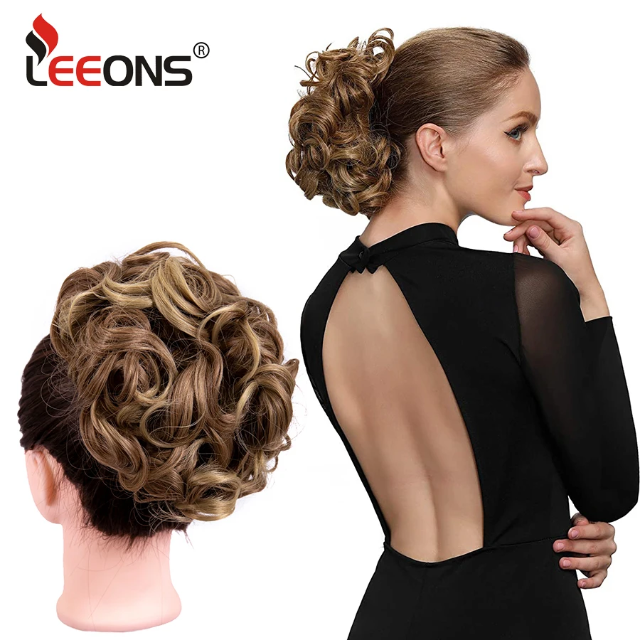Leeons Synthetic Hair Bun Brown Blonde Curly Chignon Messy Bun Comb Clip In Hair Extension Updos Hairpieces For Women