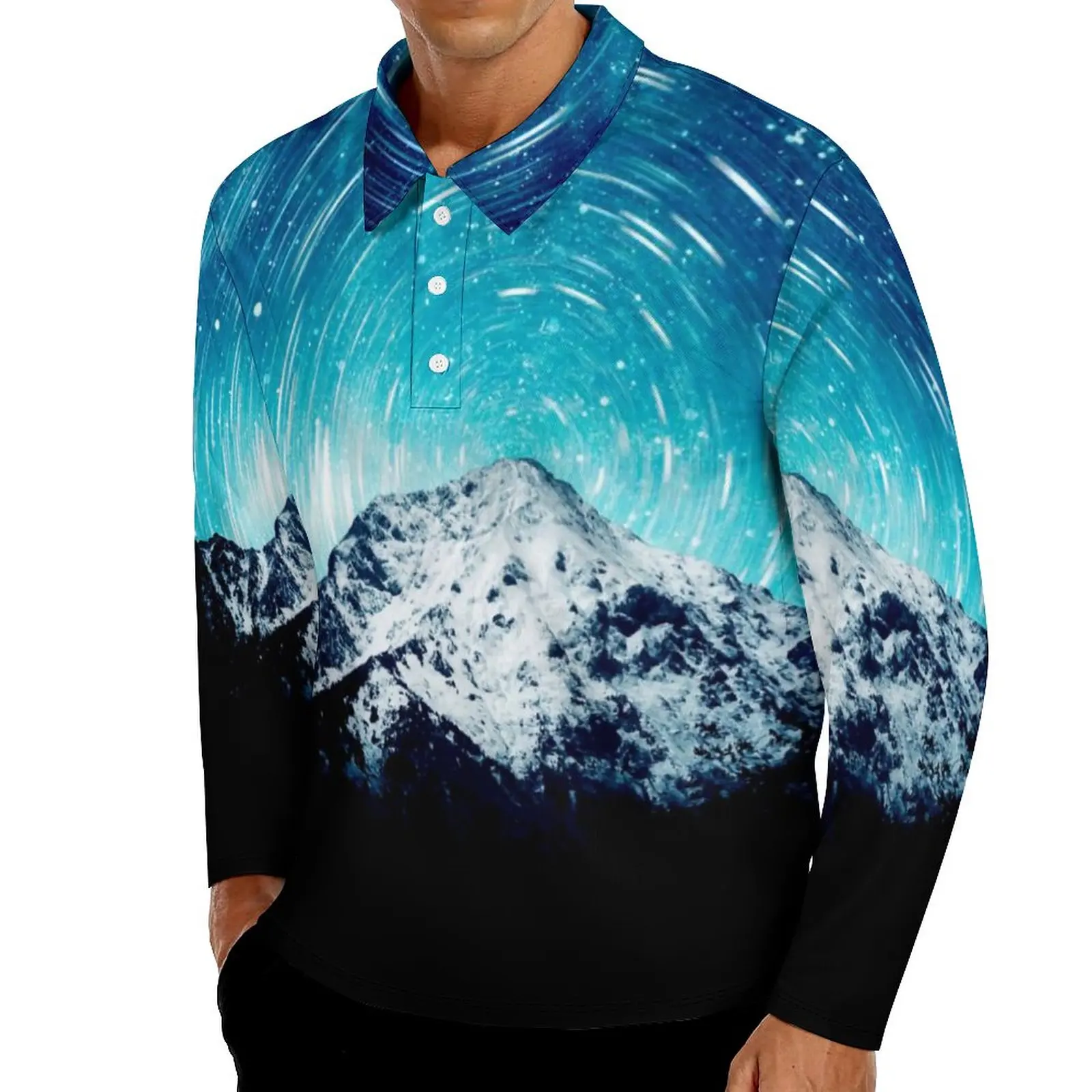 

Футболка-поло мужская с длинным рукавом и графическим принтом, большого размера