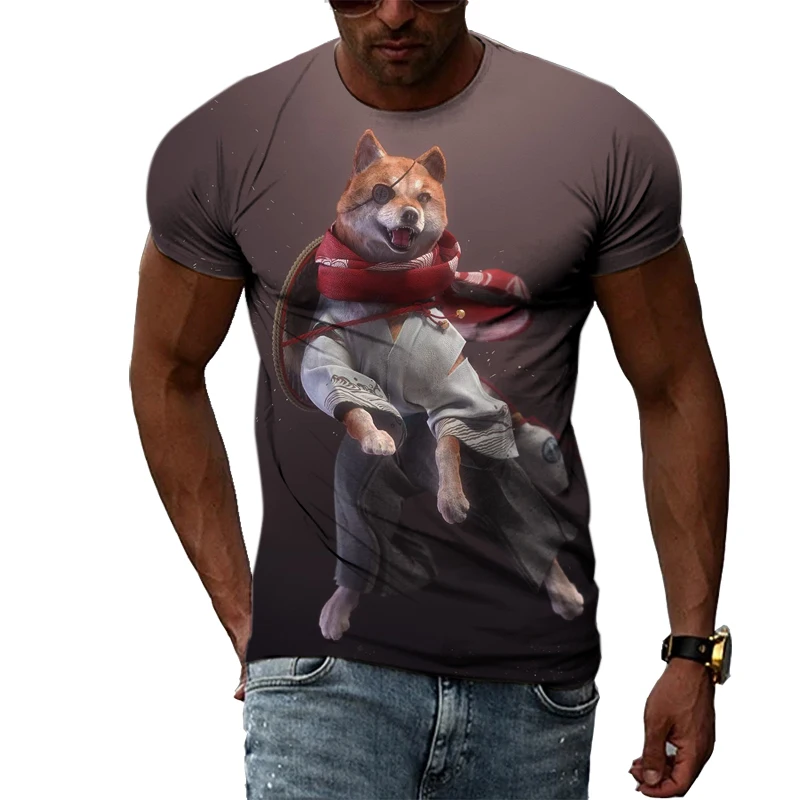 

Summer Fashion Animal Dog Men T-shirt Personality Trend Street Harajuku Style Round Neck 3D Print Casual Short-Sleeved Tees Top